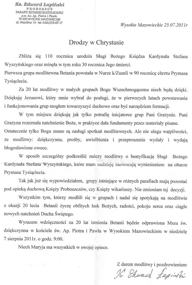 Materiał archiwalny Modlitewnych Grup Domowych Betania