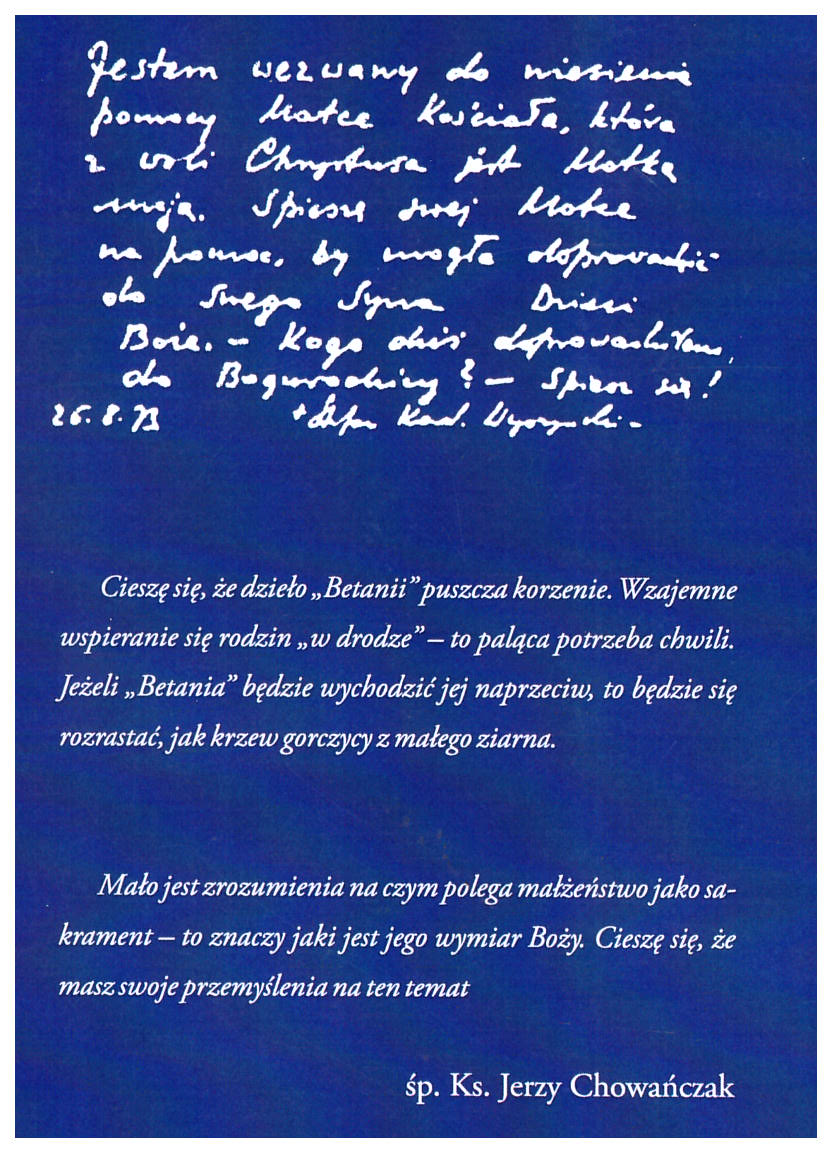 Fragment listów ks. Jerzego Chowańczaka - Betania